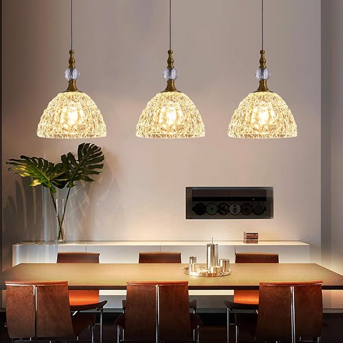 Glass Pendant Light Set of 3 Bronze Small Pendant Light with Clear K9 Crystal Ball Hanging Lights 7.68 in for Kitchen Island Hallway Entryway Bedroom lampara colgante para isla de cocina