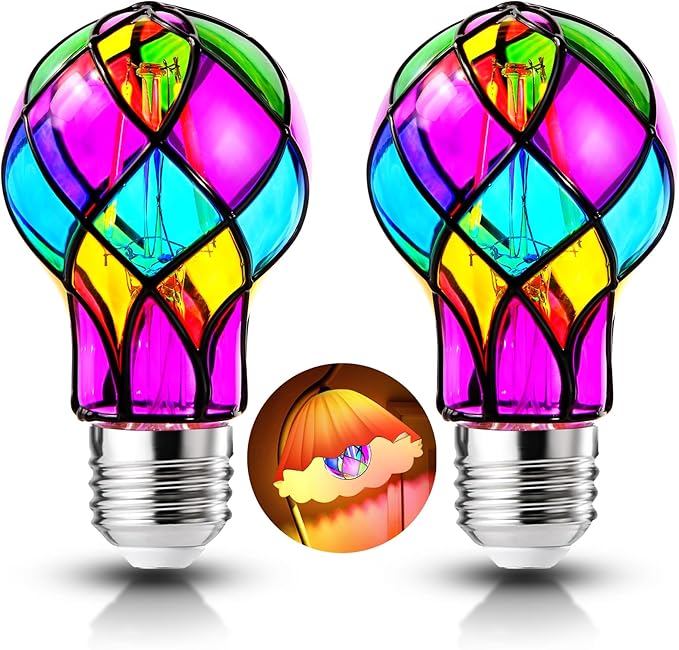 MIAOKE Stained Glass Light Bulb, 4W E26 Base A19 Colorful Light Bulb, Stained Glass Decorative LED Bulbs for Home, Party, Christmas, Garden, Balcony