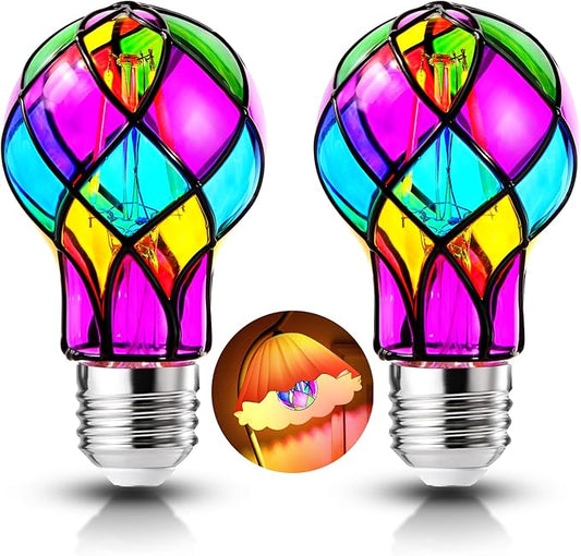 MIAOKE Stained Glass Light Bulb, 4W E26 Base A19 Colorful Light Bulb, Stained Glass Decorative LED Bulbs for Home, Party, Christmas, Garden, Balcony