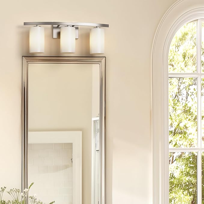 Tawson Talos 3-Light Vanity Light in Brushed Nickel with Satin Etched Glass Shade for Hallway, Entryway, Passway, Dining Room, Bathroom, Garage, Kitchen, Balcony, Living Room