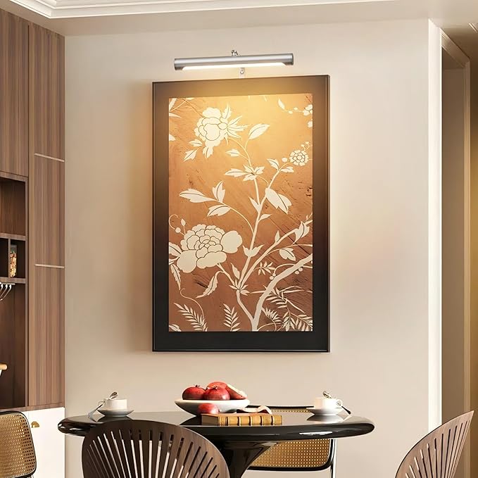 4W Picture Light Plug in, 12" Adjustable LED Art Light with Remote Control, Dimmable Wall Light for Picture Display Dartboard Art Work (Nickel)