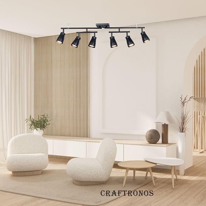 6 Light Modern Industrial Track Lighting Fixtures with Matte Black, Swivel Rotating Bar Ceiling Spotlight Adjustable Head,Dimmable GU10 Socket for Studios Hallyway Bar Bedroom Living Room