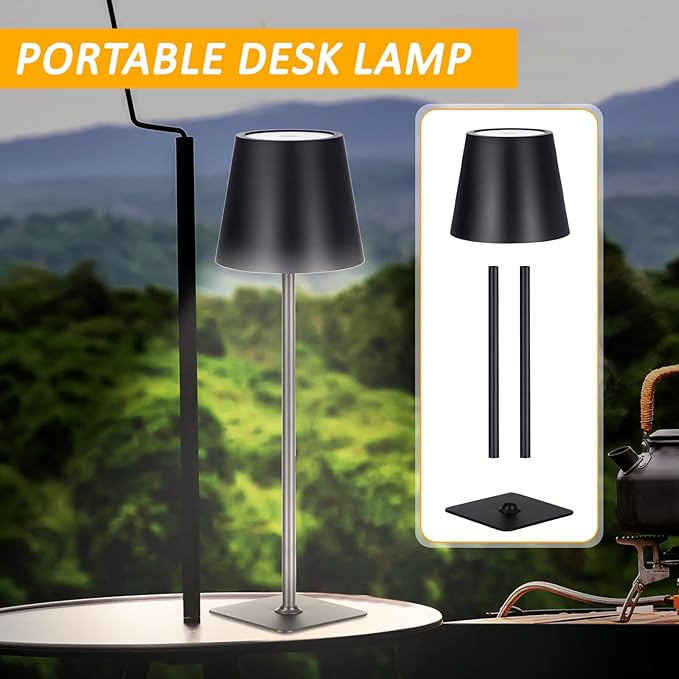 Retisee 12 Pack Cordless Table Lamp Portable LED Rechargeable Desk Lamp 3000mah Battery Operated 3 Color Stepless Dimming Waterproof Touch Control for Bedroom Restaurant (Black,Square Base)