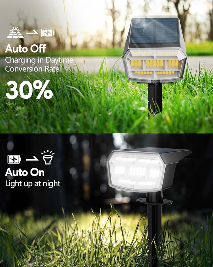HIBOITEC Solar Spot Lights Outdoor 59LED 3 Lighting Modes Landscape Lights Solar Powered Uplights Waterproof Adjustable Brightness Dusk to Dawn for Outside Garden Yard Trees 6 Packs Cool White