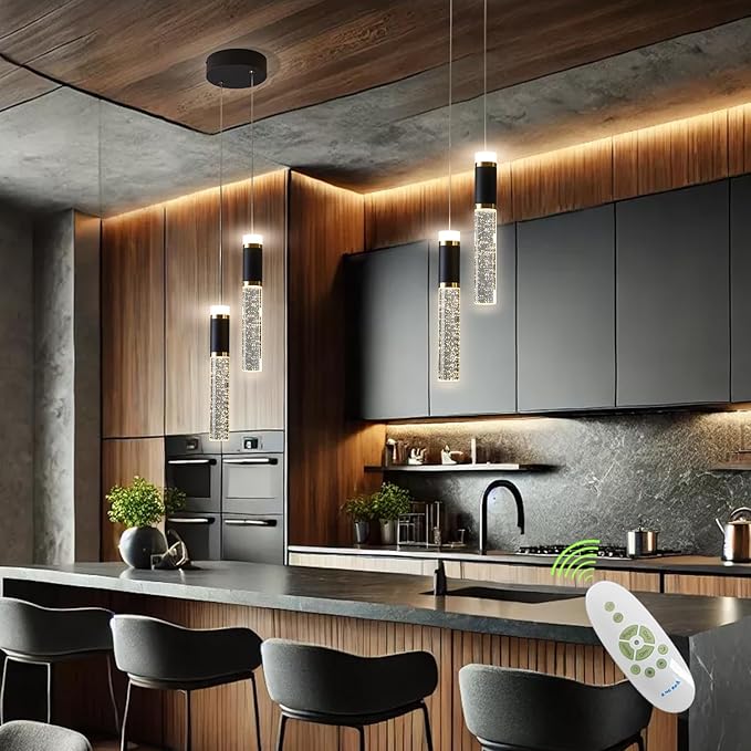 Led Pendant Light,Crystal Modern Kitchen Island Light Fixture,Adjustable Pendant Lighting for Kitchen Island,Black Gold Led Chandelier for Dining Room,Bedroom,Mini Pendant Spot Lights (2-Light))