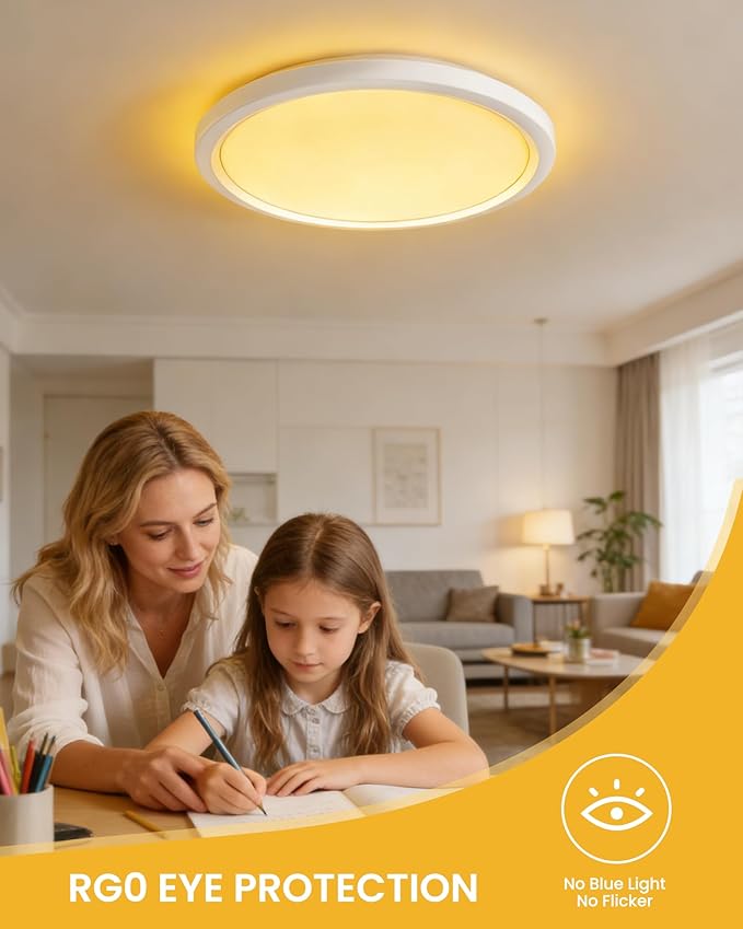 LEDYOND 11in Ultra-Thin LED Ceiling Light (0.52in), 5 Color Temperatures (3000K-6500K), 1100 Lumens Dimmable Flush Mount Ceiling Light Fixture, Compatible with Most Dimmers, Flicker-Free - 1 PK/White