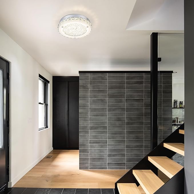 Modern Crystal Flush Mount Ceiling Light 4000K LED Flush Mount Crystal Ceiling Light Dimmable Small Chandelier for Closet Bathroom Staircase Dining Room Laundry Kitchen Foyer Hallway 8.3"