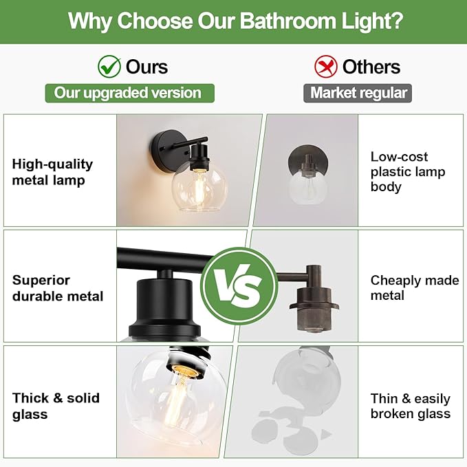 Indoi Matte Black Wall Sconces Set of 2, Clear Glass Vanity Light Fixtures with E26 Base, Reversible Up or Down Wall Lights for Living Room, Bathroom, Bedroom, Hallway, Kitchen