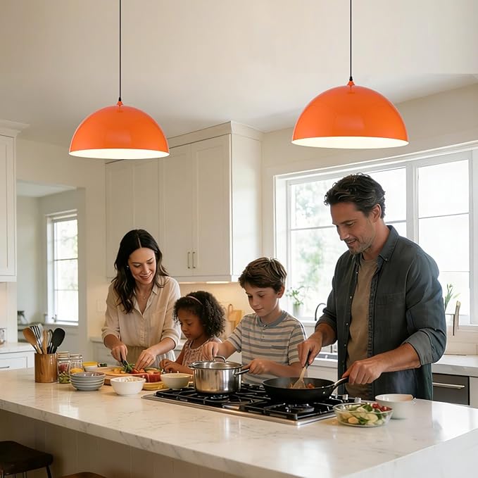 Orange Large Pendant Light 2 Packs,19.7inches, Kitchen Pendant Lights, Oversized Island Pendant Lights, Farmhouse Pendant Light, Pendant Light for Bedroom, Kitchen Island