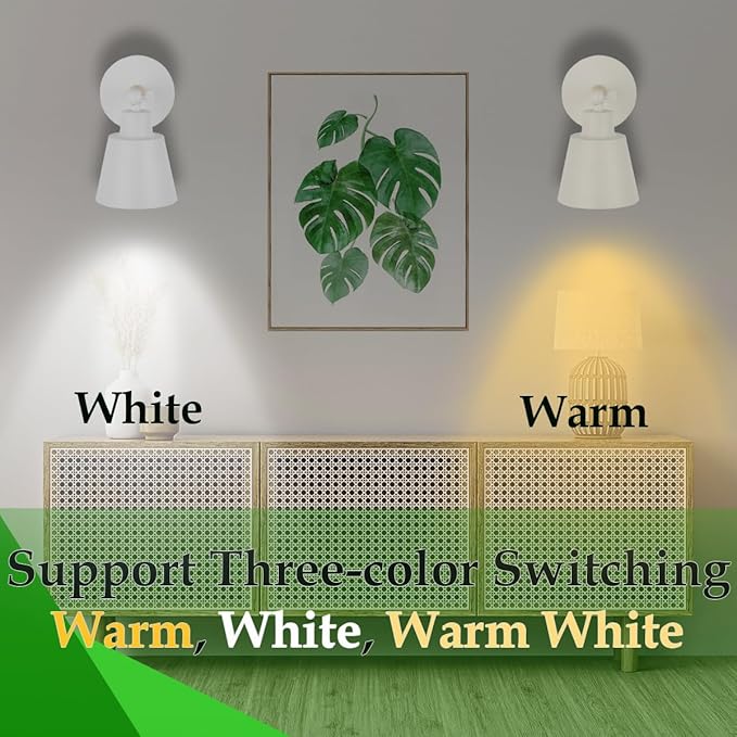 White Battery Operated Wall Sconce Set of Two, Easy to Install Wireless Lights for Wall, Remote Control Dimmable LED Lights, Auto Timer Wall Lamp Fixtures for Bedroom, Gallery, Living Room, RV…
