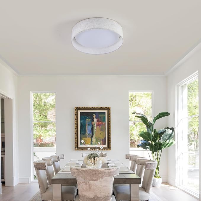 Modern Linen LED 13 Inch Ceiling Light Fixture with 24W 5CCT, Flush Mount Low Profile Room Lamp, Dimmable Minimalist Lighting for Bedroom, Kitchen, Hallway, Closet, Entryway