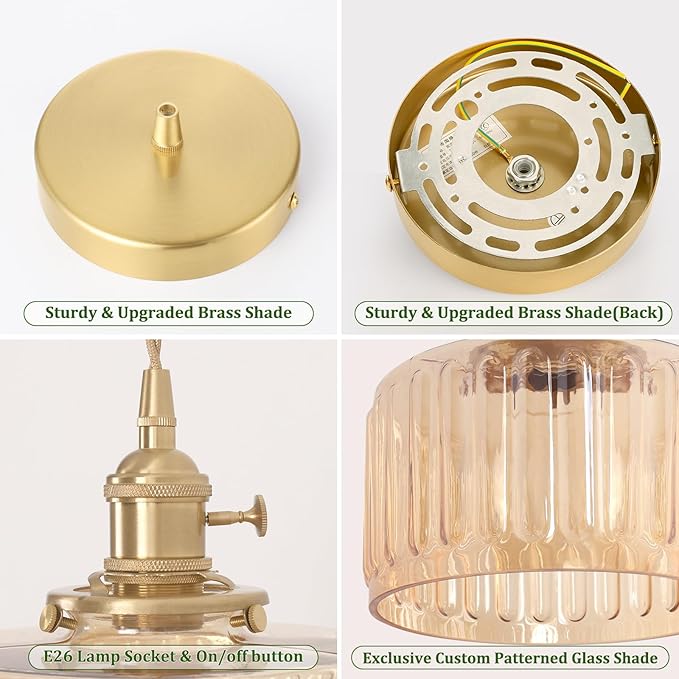 Shenmoyl Battery Operated Pendant Light 5000mAh Rechargeable Chandelier with Remote Control Wireless Adjustable Hanging Amber Striped Light for Kitchen Island Dining Room Hallway