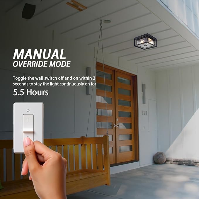 CALOKES Motion Sensor Outdoor Ceiling Light - Industrial Style, Flush Mount, Dual Box Frame with Water Ripple Glass Design - Perfect for Porch, Garage, and Entryway, Time and Sensitivity Adjustable