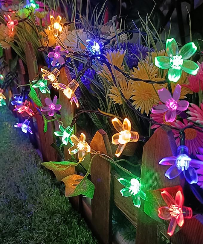 Pastel Flower Fairy Lights String with Timer for Easter Christmas Decor, | USB plug in 8 modes multicolored cherry blossom lights for wedding, Christmas Easter, bedroom, indoor outdoor decorations
