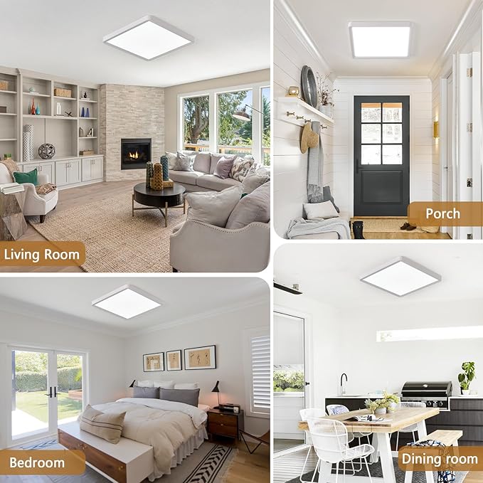 2PK 16 Inch Square LED Flush Mount Ceiling Light, 40W, 4000LM 3000K/4000K/6000K CCT Selectable, White Square LED Flat Panel Ceiling Light Fixture for Bedroom,Kitchen,Living Room