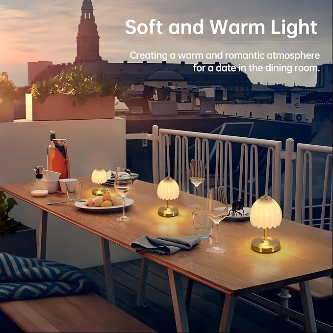 Shenmoyl Tulip Small Table Lamp, 5200mAh Cordless Touch Control Mini Table Lamp with 3 Color Temps & Stepless Dimming, Perfect for Small Spaces Like Dressers, Bedsides, Bookshelves (White Tulip)
