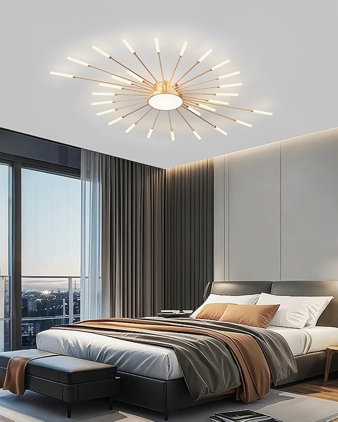 Ceiling Light Modern LED Ceiling Lamps,Flower Shape Ceiling Lights,Flush Mount Chandelier,Metal Acrylic Ceiling Lamps,Living Room Light Fixtures Ceiling for Bedroom,Dining Room(Gold,28+1 Heads)