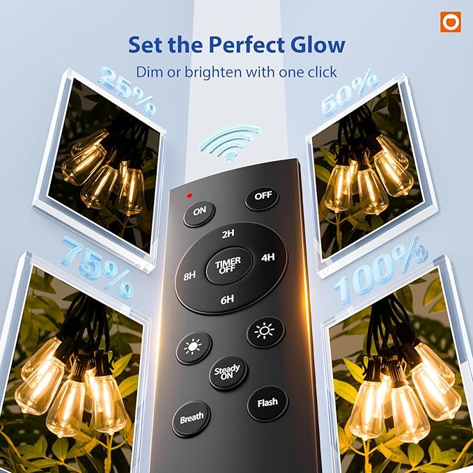 addlon 100FT LED Outdoor String Lights with Remote Waterproof Patio Lights with Shatterproof ST38 Replaceable Bulbs, Dimmable Outside Hanging Light Connectable for Porch, Backyard