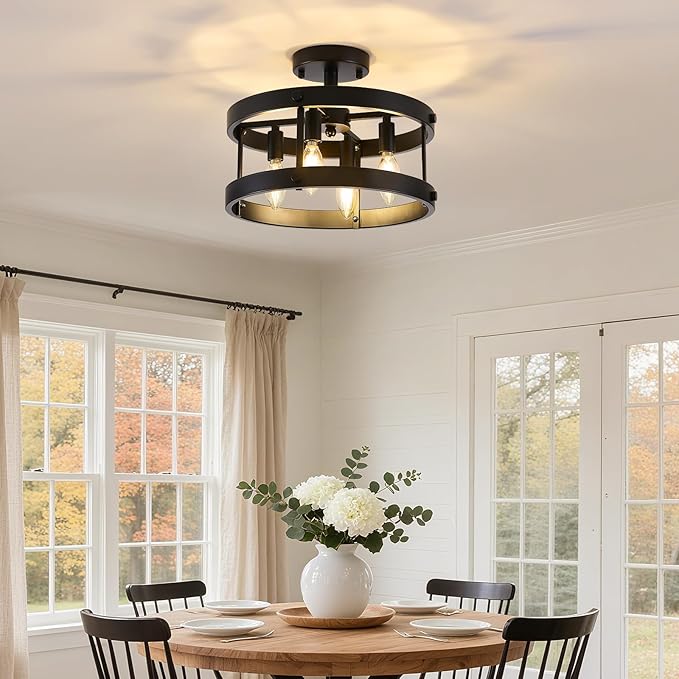 Modern Black fixtures light Close to Ceiling,Farmhouse 4-Light Semi-Flush Mount Pendant Light,Industrial Metal Ceiling Light for Kitchen Entryway Dining Laundry Room Dining Room Hallway UL-Listed
