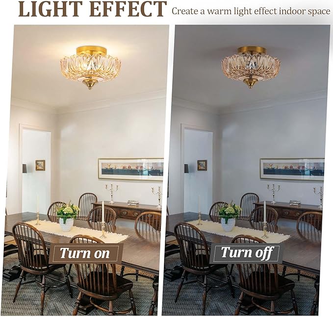 Semi Flush Mount Ceiling Light,Vintage Ceiling Light 9.44 Inch E26 Small Amber Glass Ceiling Lighting for Living Room Kitchen Bedroom Hallway 3 Light(Bulb Not Included)