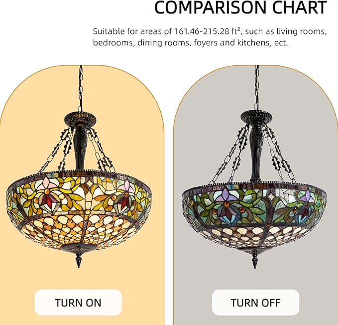 Pendant Light fixtures 20 Inches Wide 5 Light Hanging Lamp Victorian Style Stained Glass Chandeliers for Dining Living Room Kitchen Island Entryway