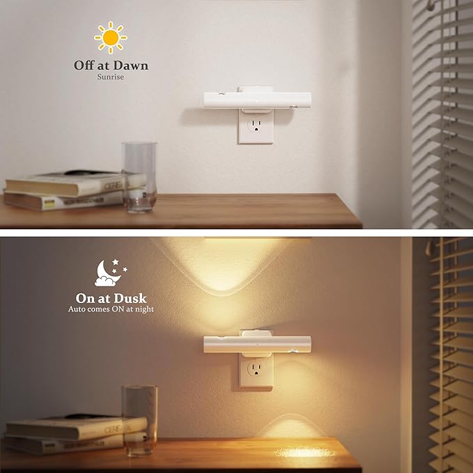 JandCase LED Night Light, 2 Pack Modern Night Lights Plug into Wall, Dusk-to-Dawn Sensor with 3000K Soft White, 0-100LM Dimmable Night Lights for Bathroom/Hallway/Bedroom/Stairway