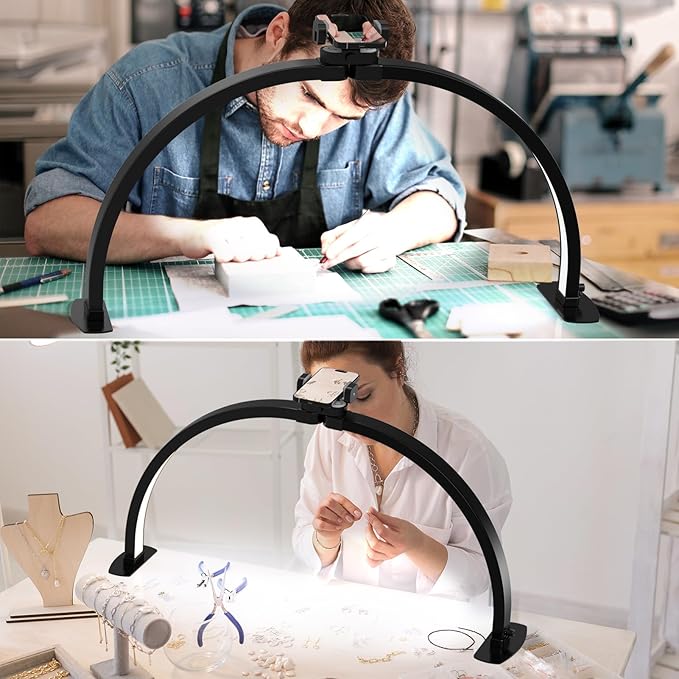 SLYFTE Professional Large Half Moon LED Light for Nail Desk, Foldable Arch Light for Nail Techs Perfect for Manicure Handicraft Lighting Lamp (Black, Large)