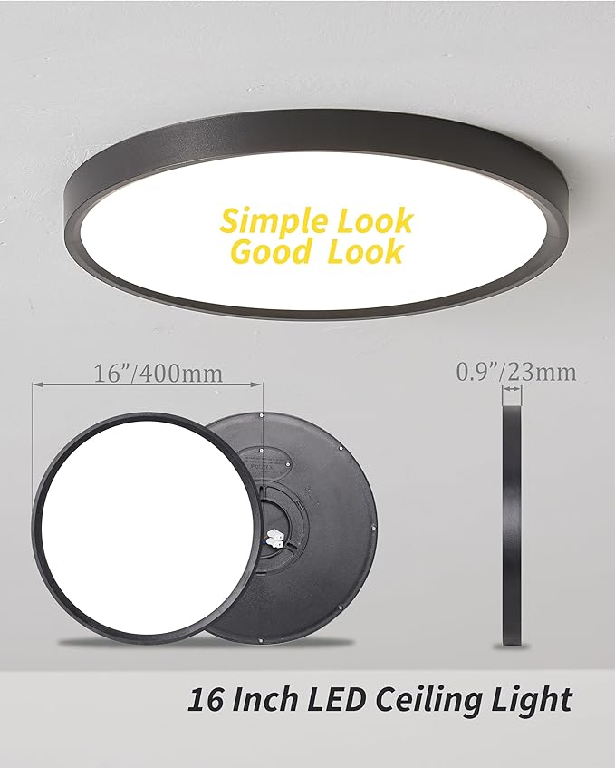 6Pack 16 Inch Led Flush Mount Ceiling Light Panel, 32W,3480LM, 3000K/4000K/6000K CCT Selectable,Ultra Thin Round Black Ceiling Light Fixture for Hallway Kitchen Bedroom Home Office Bathroom