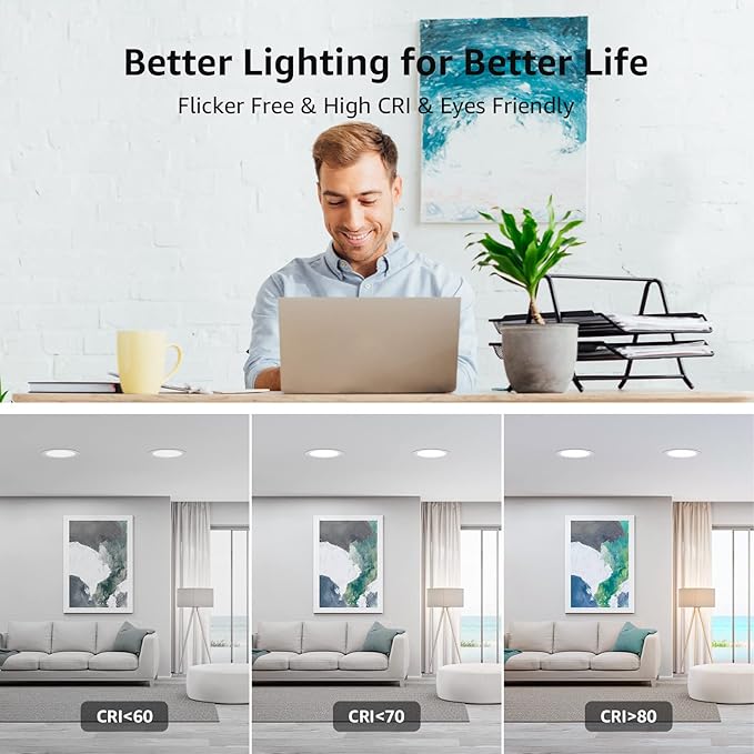 Lepro 12 Pack 4 inch Canless LED Recessed Light Ultra-Thin, Dimmable Downlight 5000 Kelvin Daylight with Junction Box, 750 Lumen High Brightness 10 watt Eqv. 80 watt 50,000 Hours Lifespan