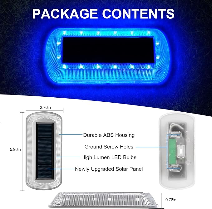T-SUN Solar Deck Lights Outdoor Waterproof, Deck Lights Solar Powered, Driveway Marker Light for Fence Front Door, Step, Stair, Garden, Sidewalk, Pathway, Dock Porch, Backyard (Blue, 4 Packs)