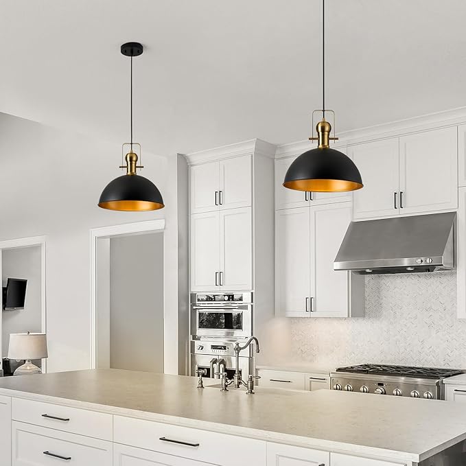 12 Inch Black Farmhouse Pendant Lights Matte Pendant Lights for Kitchen Island Industrial Adjustable Height Vintage Dome Hanging Light Fixtures for Barn Dining Room 3 Packs