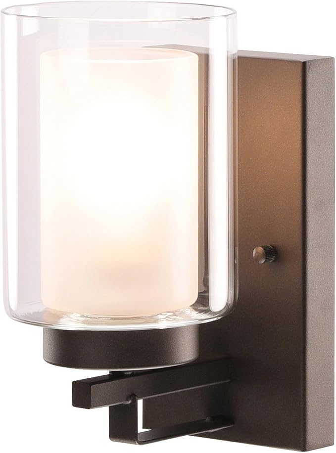 XiNBEi Lighting Wall Light 1 Light Bathroom Vanity Lighting with Dual Glass Shade in Dark Bronze Indoor Wall Mount Light XB-W1195-1-DB