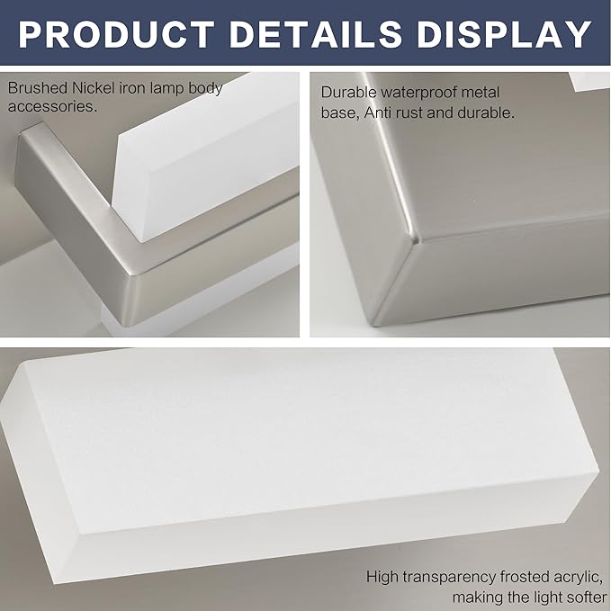 SOLFART 5-Light Bathroom Vanity Lights Over Mirror,Brushed-Nickel LED Modern Vanity Lights for Bathroom, Dimmable