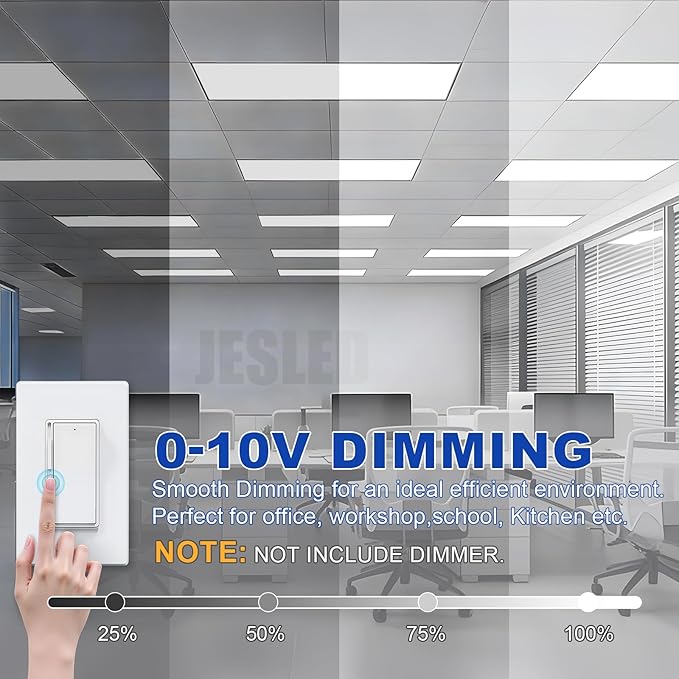 JESLED 6Pack 2x4 led Flat Panel Light, 10800LM, Drop Ceiling Lights Fixture for Office Shop Garage Basement Laundry, 30W/40W/50W/60W/72W Selectable, 5CCT Switchable, 0-10V Dimmable, DLC ETL Listed