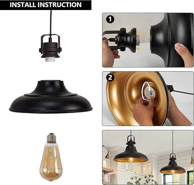 Black Pendant Lighting for Kitchen Island,Matte Blacks Farmhouse Pendant Lights Kitchen Island,Hanging Lighting Fixtures for Kitchens Dinning Room Bedroom Hallway,1 Pack