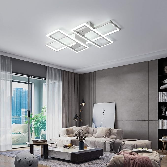 Jaycomey Dimmable Ceiling Light for Living Room,4 Squares Modern LED Ceiling Lamp with Remote Control,80W Acrylic Flush Mount Ceiling Light Fixture for Dining Room Bedroom Kitchen(White)