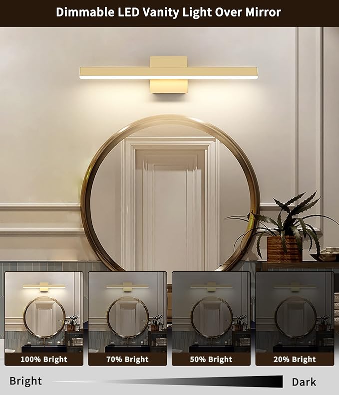 Joossnwell Gold Vanity Lights for Bathroom 24 Inch Dimmable 5CCT Modern Bath Vanity Lighting Fixtures Over Mirror LED Bathroom Wall Sconces Light 18W