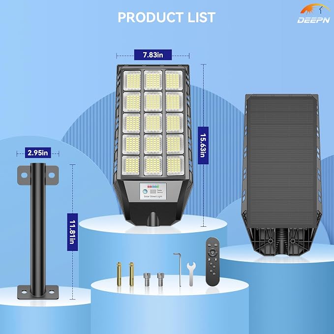 Deepn Solar Lights Outdoor Waterproof, Solar Street Lights Outdoor, 6500K LED Dusk to Dawn Security Flood Light Motion Sensor with Remote Control for Yard, Parking Lot, Porch, Garages, Garden, 2 Pack
