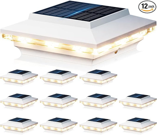 4x4 Solar Post Cap Lights Outdoor, KOOPER 12 Pack Brighter Fence Post Solar Lights with 3X Bigger Solar Panel, 2 Modes Deck Fence Post Light Solar Powered Waterproof Fits 4x4 3.5x3.5 Vinyl Wooden Post