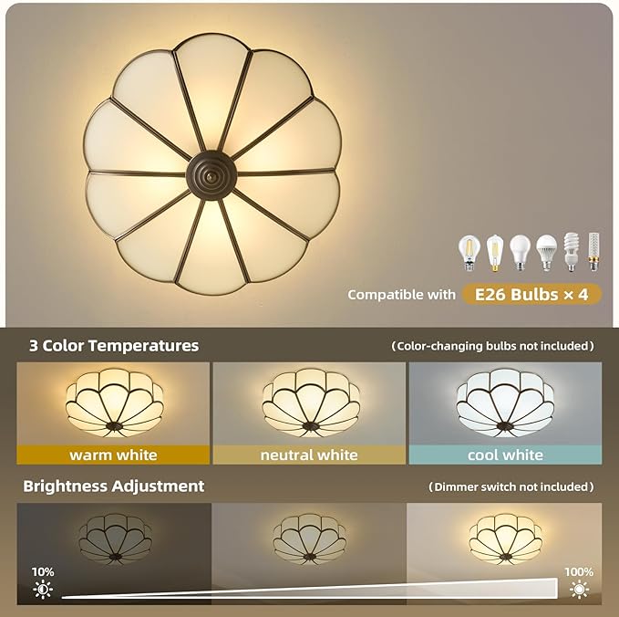 Vintage Black Glass Ceiling Light - Large 17.7 Inch Bronze Mid Century Flush Mount Lighting Fixtures - Art Deco Antique Modern Lamps for Hallway Bedroom Kitchen Entryway Farmhouse Foyer Bathroom Hall