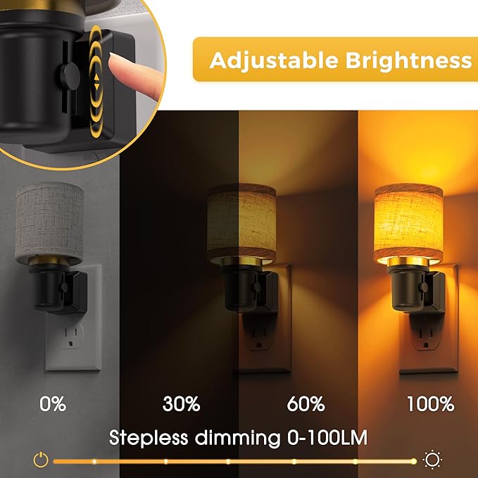 L LOHAS LED Night Lights Plug into Wall, 2 Pack Linen Fabric Cylinder Decor Night Light, Dusk to Dawn Sensor Vintage Nightlight, Amber Warm 0-100LM Dimmable, for Bedroom Living Room Hallway