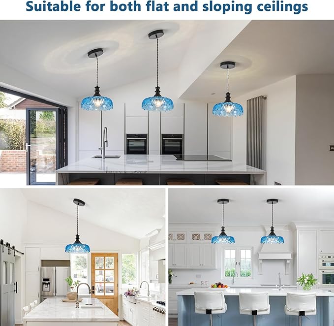 HDDFL Vintage Pendant Lights Fixture Modern Pendant Lighting Fixtures Hanging Lamp for Kitchen Island Bedroom Living Room Hallway Blue and Black