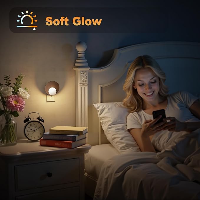JandCase Night Lights Plug Into Wall, Plug in Night Light, 3000K Warm White, Dusk to Dawn Sensor, Brightness Adujstable Nightlight for Adults, Bedroom, Bathroom, Hallway
