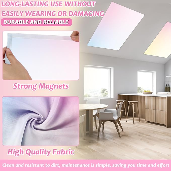 6 Pcs Fluorescent Light Covers with 60 Magnets Decorative for Classroom Ceiling Lights 4 x 2 Feet Magnetic Light Cover Filter Easy Install for Office Hospital Home Ceiling Supplies (Pastel Rainbow)