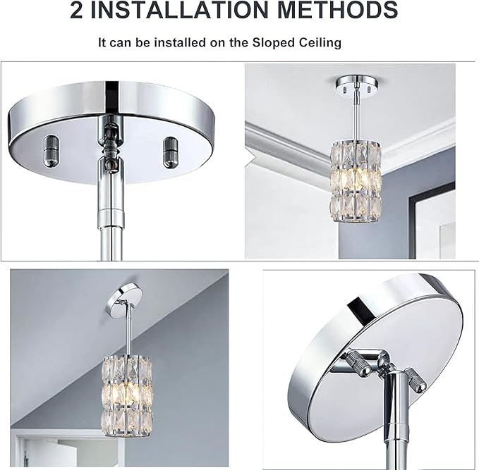 Modern Crystal Pendant Light 3-Pack Chrome Finish Pendant Lights Mini Crystal Chandelier Adjustable Hanging Ceiling Light Fixtures for Kitchen Island Dining Room Bedroom Entryway Hallway Bar