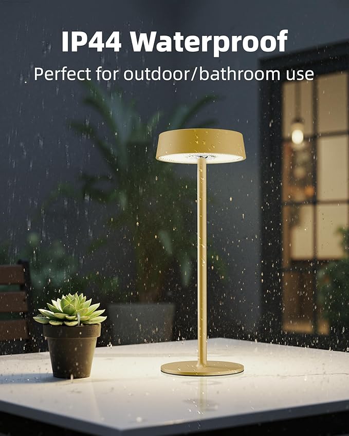 Cordless Lamp, Rechargeable Table Lamp, Battery Operated, RGB Dimmable Touch Control, 3 Color Temperatures, LED Memory Function, Portable Outdoor Waterproof, Restaurant Dining Patio Kitchen, Gold 2Pcs