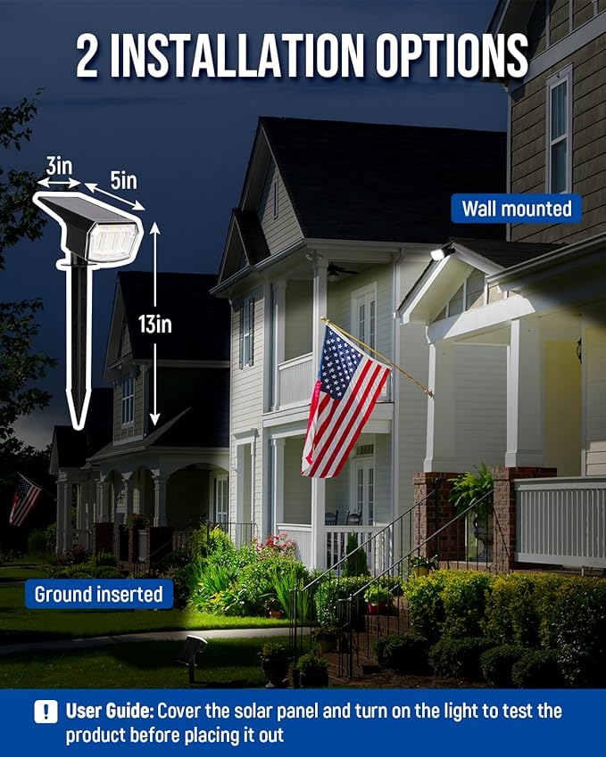 AUDERWIN Solar Spot Lights Outdoor Waterproof 6 Pack IP65, 63 LED 3 Lighting Modes Spotlights for Yard Garden House Garage Pathway