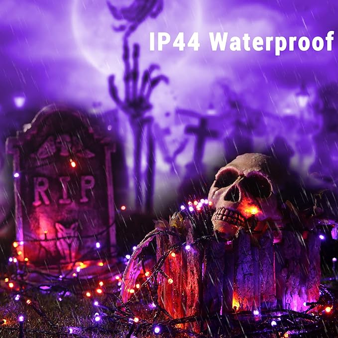 Brizled Halloween Lights String, 164FT 500 LED Halloween Lights, Outdoor Mini Spooky Lights 8 Modes Waterproof, Plug in String Light for Party Tree Outside Indoor Decor (Orange & Purple)