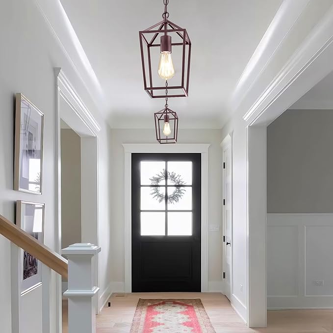 2-Pack Farmhouse Pendant Lights Kitchen Island, Pendant Light Fixtures Hanging Lamp for Dining Room, Modern Kitchen Pendant Lighting Over Island, Metal Cage Design, Brown