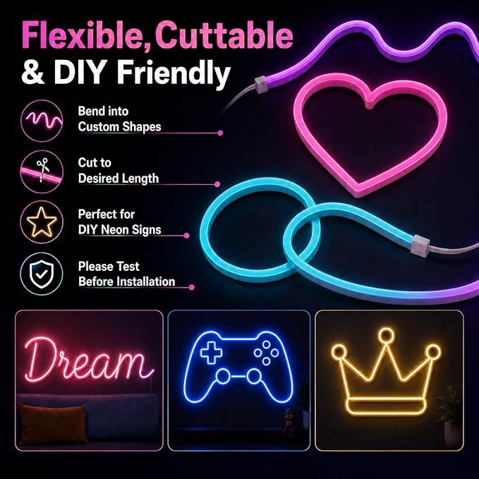 Neon Rope Lights - 32.8Ft Flexible LED Rope Lights,24V RGB Rope Lights Control with App/Remote Multiple Modes,DIY Design, IP65 Waterproof Strip Lights for Bedroom Room Outdoors Decor